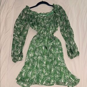 Astr the Label Green and White Leaf Cutout Pattern Dress XS